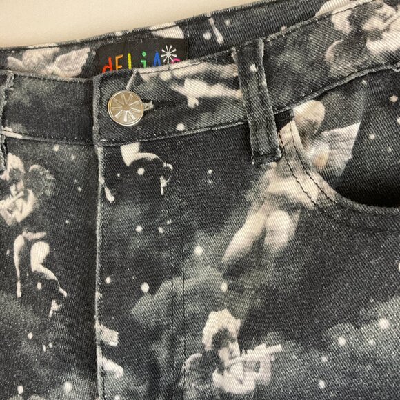 Delia's Cherub Jeans M Black Gray White Bell Bottom Flare Dolls Kill - Picture 5 of 11